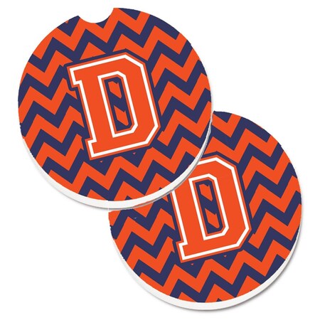 Carolines Treasures Letter D Chevron Orange and Blue  Cup Holder Car Coaster, PK2 CJ1042-DCARC